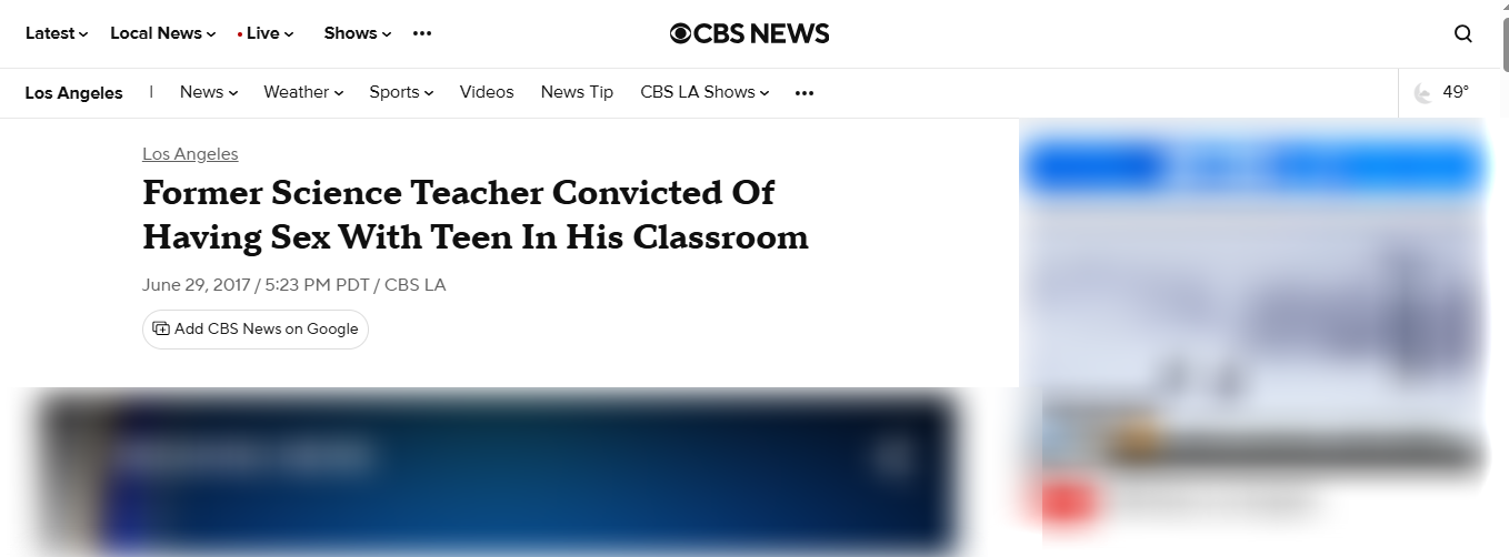 Former Science Teacher Convicted Of Having Sex With Teen In His Classroom